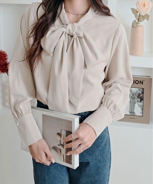 ブラウス シャツ 2way シフォン ジョーゼット ボウタイ レディース