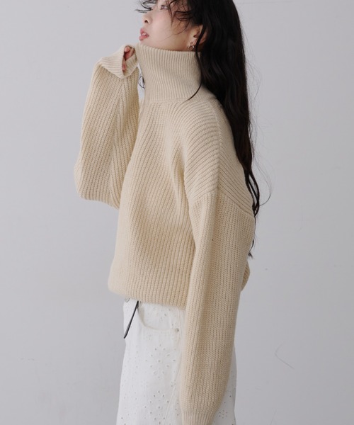 NUJOH ニット セーター Half-Zip Ribbed Knit Pullover /ハーフジップ