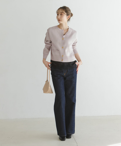 NOBLE（ノーブル） カーディガン ダブル編みショートカーデ レディース