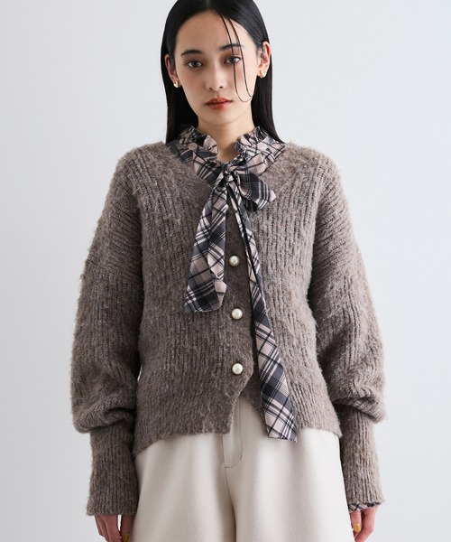 VIS（ビス） カーディガン パールボタンVネック片畦ニットカーディガン