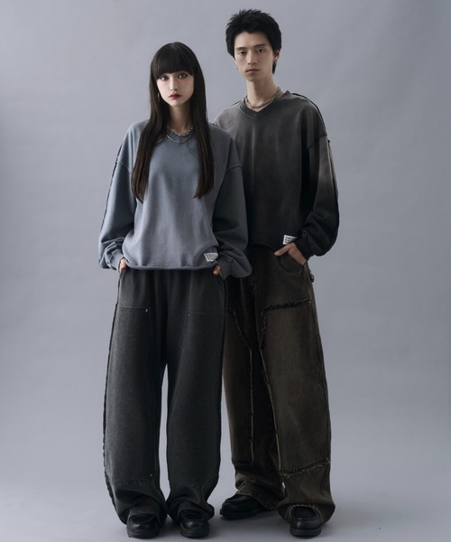 PLAN To トレーナー スウェット Aged Cropped Gradation V-neck Sweat