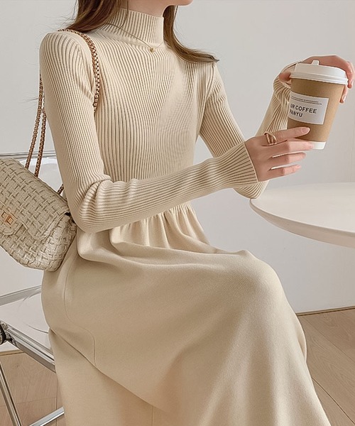 aimoha（アイモハ） ワンピース スタンドカラー切り替えニット