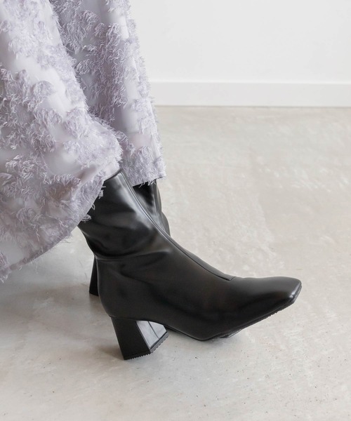 RANDA（ランダ） ブーツ 晴雨兼用 スクエアトゥチャンキーヒールブーツ