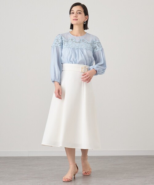 ANAYI（アナイ） ブラウス シャツ ラミーコットンレースギャザー