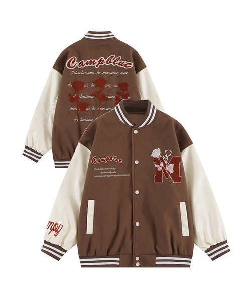 COOTIE PRODUCTIONS 襟付き短丈 袖革スタジャン チェーン刺繍 Cootie