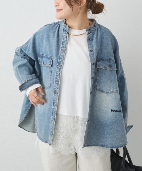 pual ce cin ブラウス シャツ ヴィンテージライクデニムバンドカラー