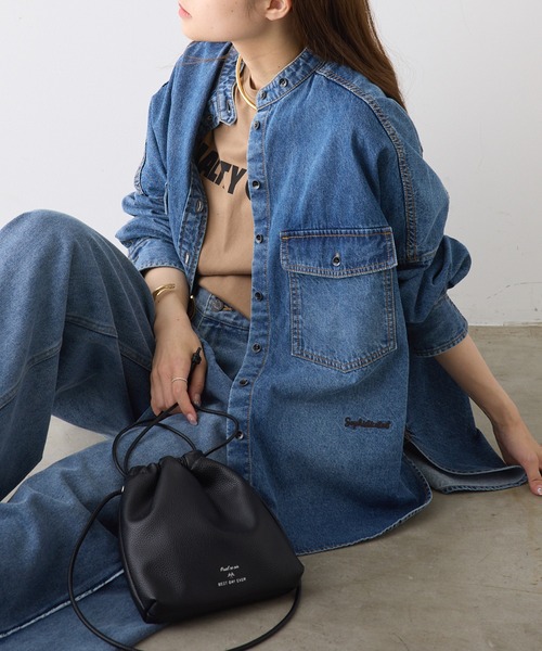 pual ce cin ブラウス シャツ ヴィンテージライクデニムバンドカラー