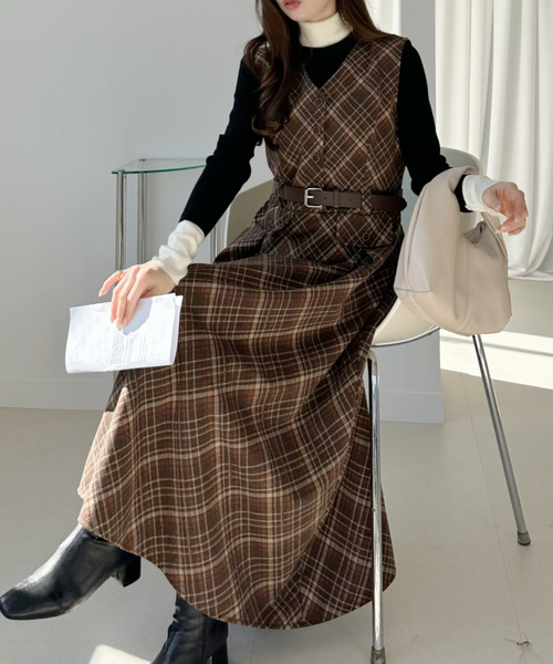 Ada. ワンピース レトロ チェック ジャンパースカート : ZOZOTOWN