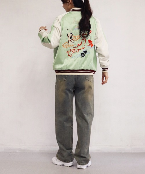 HOUSTON（ヒューストン） スカジャン レディース スカジャン 猫刺繍