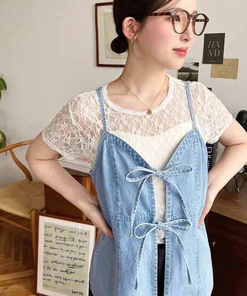 moment+ キャミソール ライトオンスデニムダブルリボンオープン