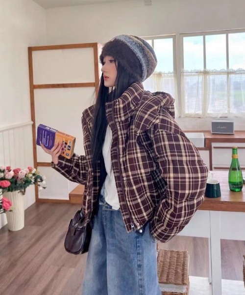 ダウンコート ダウンジャケット チェック柄エコダウンジャケット