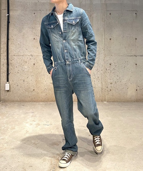 glambグラム デニムつなぎ バックプリント オールインワン