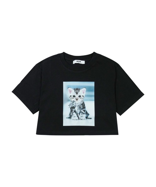 MSGM KIDS tシャツ CAT グラフィック クロップドTシャツ キッズ 子供服