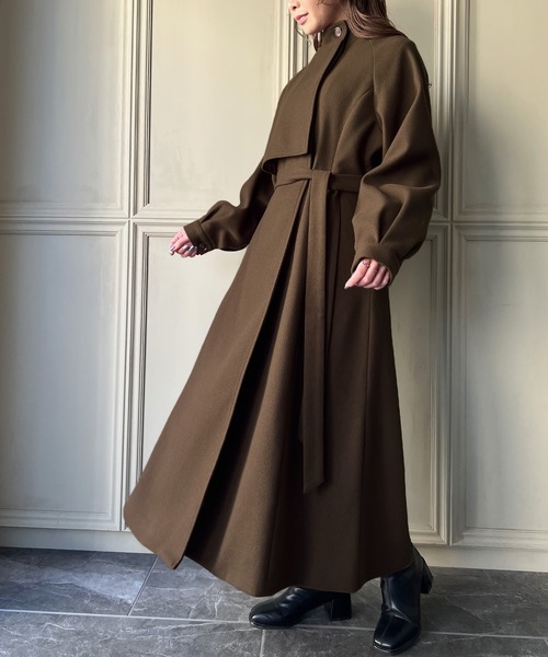 JUNOAH（ジュノア） コート アウター スタンドカラーフレアロング