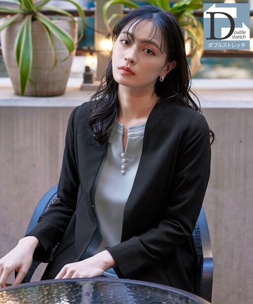 Tiaclasse ジャケット ノーカラージャケット カラーレスロング