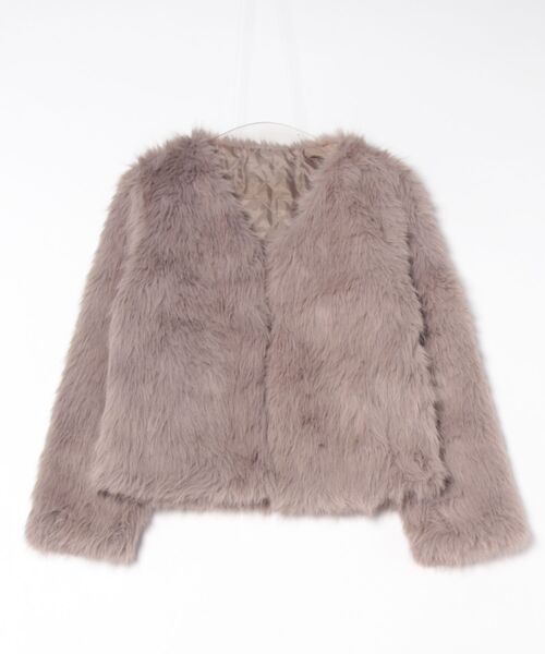 コート アウター ノーカラー ショート丈 フェイクファーコート