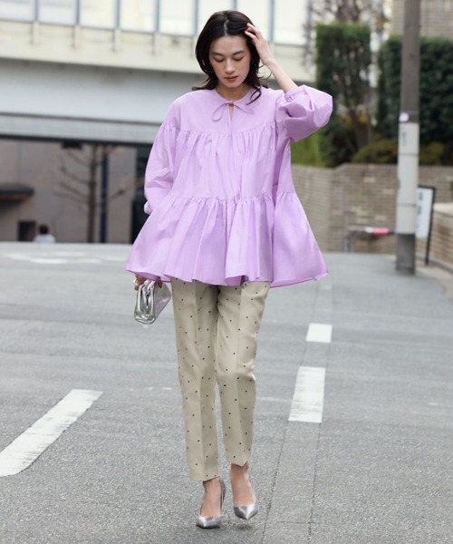 ELFRANK ブラウス シャツ 「綿100％使用」ボリューム袖ティアード