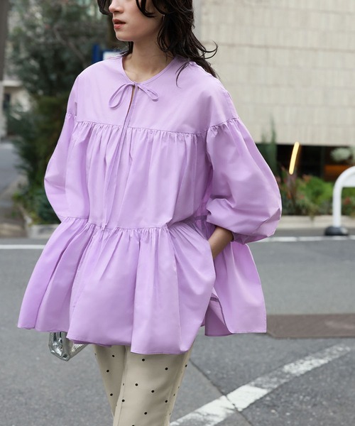 ELFRANK ブラウス シャツ 「綿100％使用」ボリューム袖ティアード