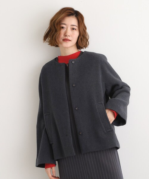 grove（グローブ） ノーカラーコート コート 「ウール混」軽やかに羽織