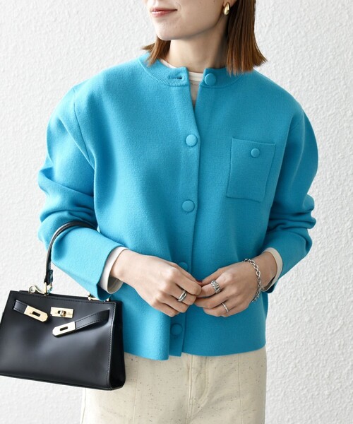 SHIPS any カーディガン any:「手洗い可能」ミラノリブ ノーカラー