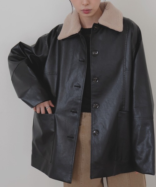 LIAN（リアン） カバーオール ボア襟フェイクレザーカバーオール