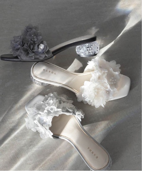 RANDA（ランダ） サンダル シフォンフラワーミュールサンダル