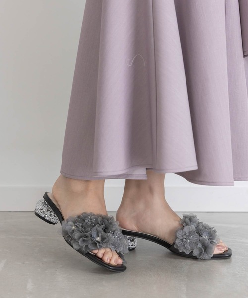 RANDA（ランダ） サンダル シフォンフラワーミュールサンダル