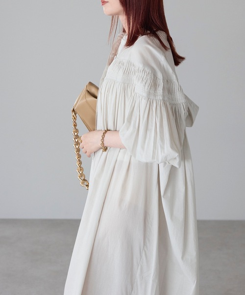 ＆HALF シャツワンピース インド綿ピンタックロングワンピース（インド