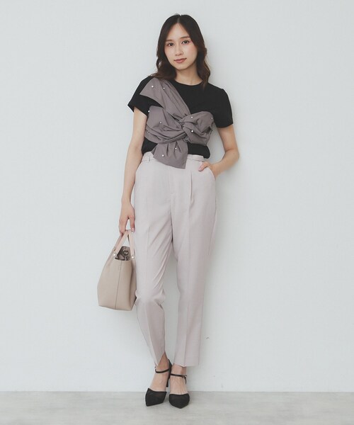 index（インデックス） パンツ ベルト付きストレッチテーパードパンツ