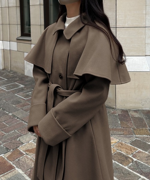 JUNOAH（ジュノア） ステンカラーコート コート ステンカラーケープ