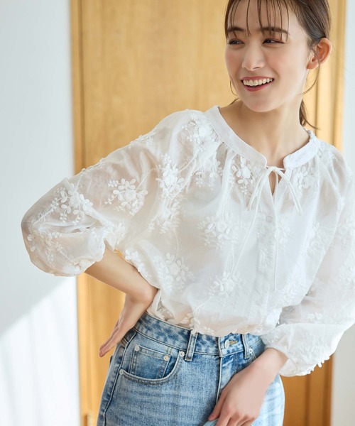 fifth（フィフス） ブラウス シャツ フラワー刺繍シアーブラウス