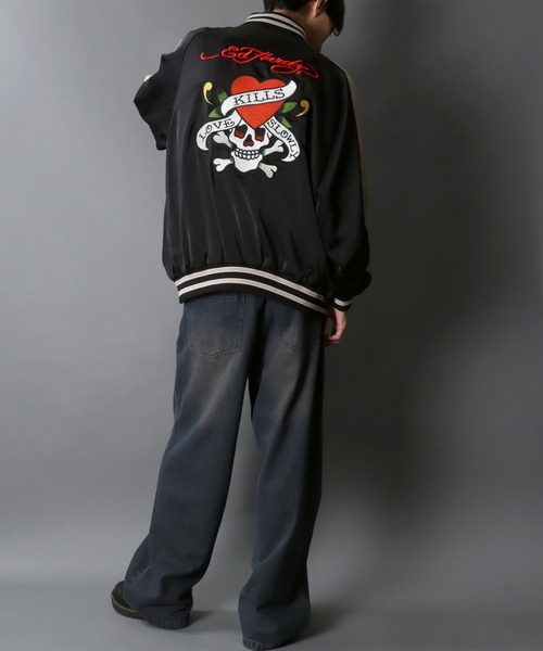 Ed Hardy（エド・ハーディー） スカジャン ワンポイント刺繍 袖刺繍