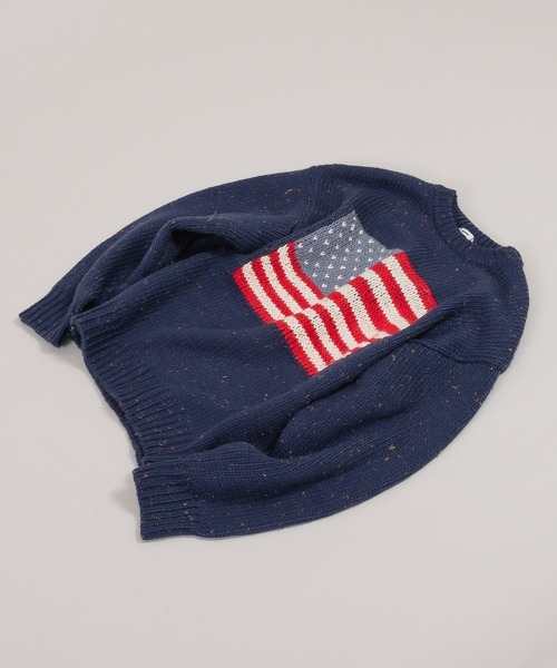 Perushu セーター ニット カラーネップ国旗ルーズニット メンズ