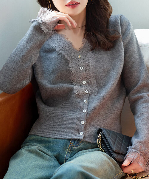 KOBE LETTUCE（神戸レタス） カーディガン Vネックレースニット