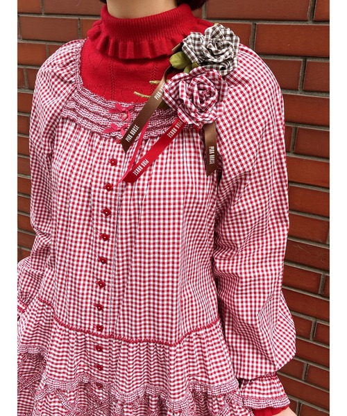 PINK HOUSE（ピンクハウス） ブローチ ギンガムチェックローズ