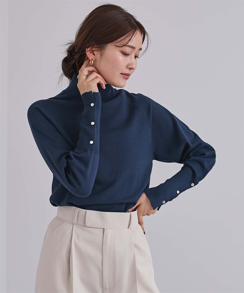 ur's（ユアーズ） ニット セーター ハイネックゴールド釦ラグラン