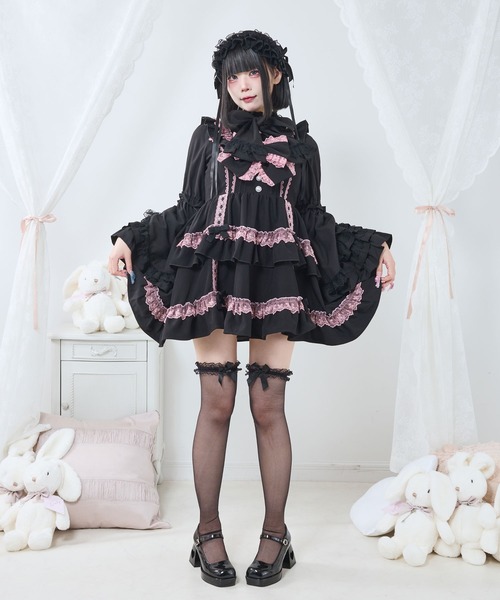 DearMyLove ジャンパースカート フリルたっぷりはしごレースリボンミニ