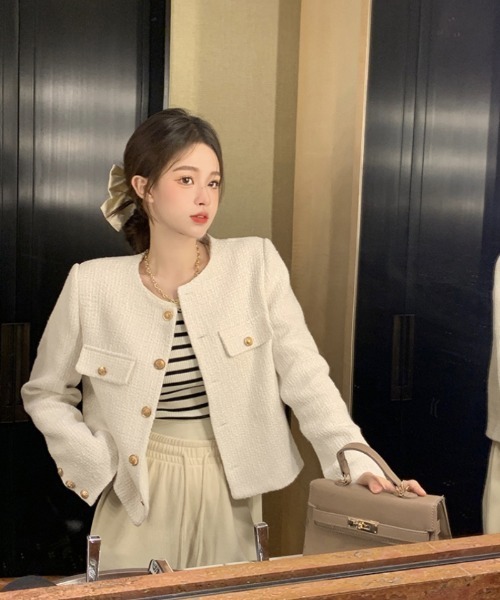 ジャケット ノーカラージャケット ノーカラー ツィードジャケット