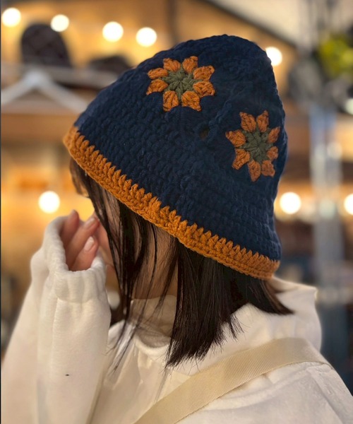 ARCADE（アーケード） 帽子 ハット クロシェフラワーデザインニット