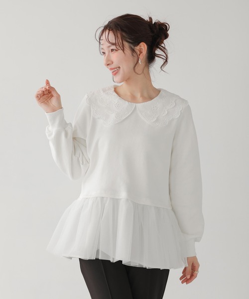 Fit more（フィットモア） レース衿裾ドッキングスウェット レディース