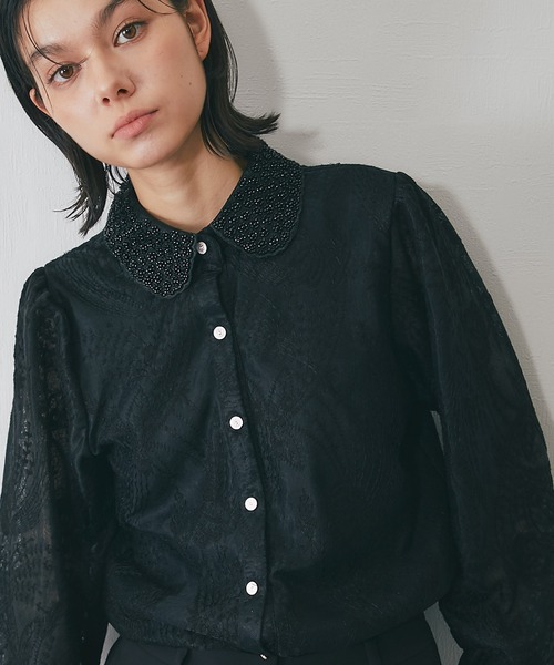 SMILE ORCHID（スマイルオーキッド） ブラウス シャツ 襟ビジュー付き