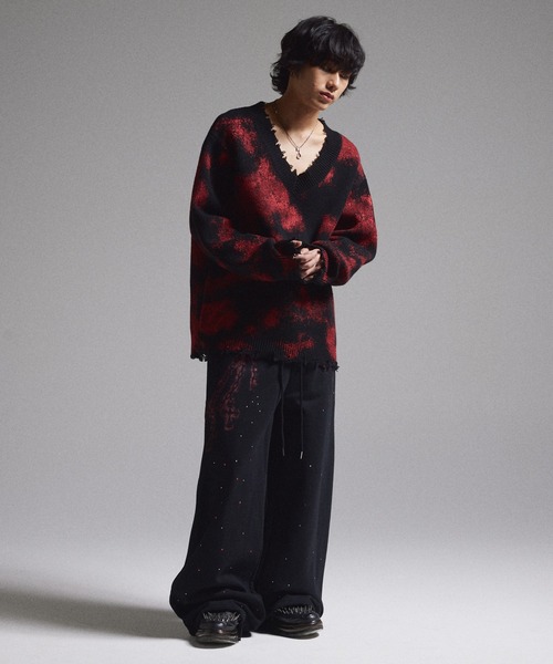 GRANCY セーター ニット 「GRANCY」Spray Damaged V-neck Wool Knit