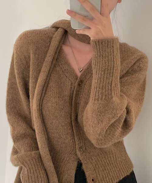 leune（ルネ） カーディガン チョーカーマフラー付きVネッククロップ