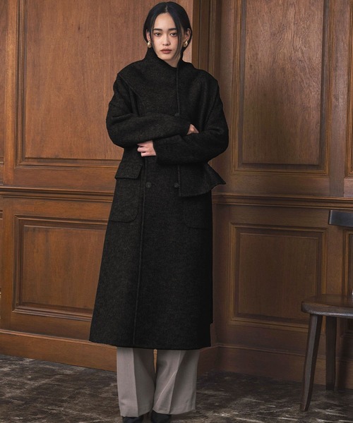 ELFRANK ノーカラーコート コート ウールコート 2WAYロングノーカラー