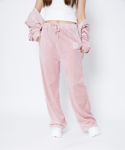 パンツ 「ベロア×フレアシルエット」レディース ロゴ刺繍パンツ