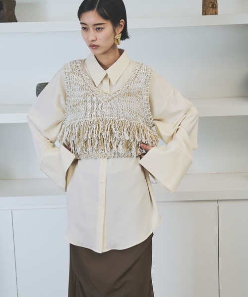 AIC. ブラウス シャツ ビッグカフスサテンオーバーシャツ レディース