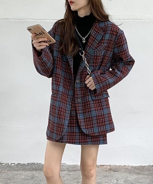 Sibra（シブラ） セットアップ チェック柄テーラードジャケット+ミニ