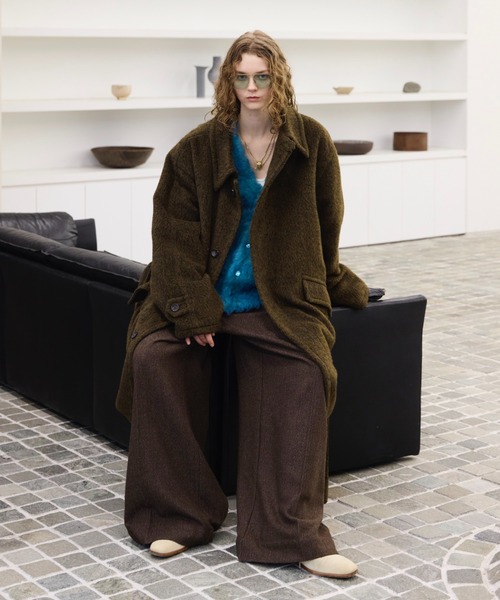 soerte ステンカラーコート コート Wool Blend Shaggy Over Coat