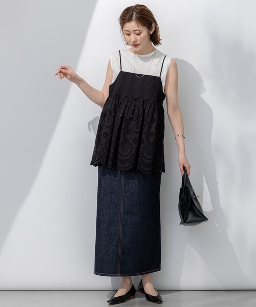 ブラウス シャツ 「洗える」コットンエンブロイダリー キャミソール