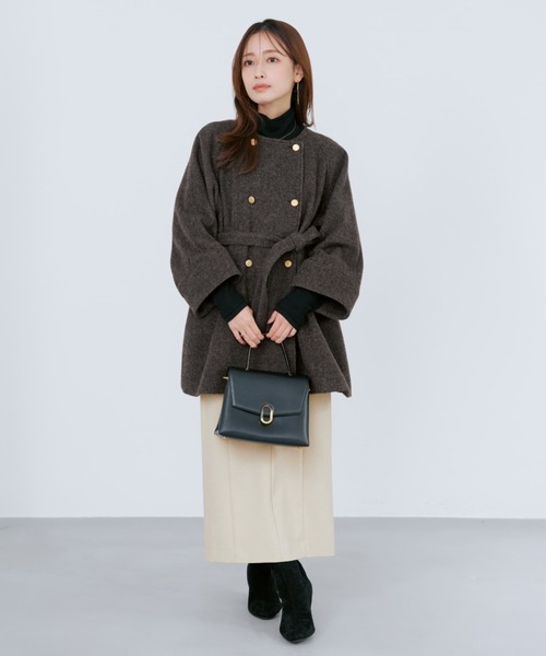 コート アウター 2wayカラーゴールドボタンミドルコート 「低身長